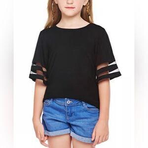 Girl’s Black Short Sleeve T-Shirt Flare Summer Top Blouse Size 8-9T NWT